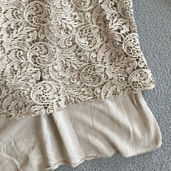 Piazza Roma Top Large Crochet Lace Lined Long Sleeve Cream Boho Beach Shirt - Picture 4 of 11